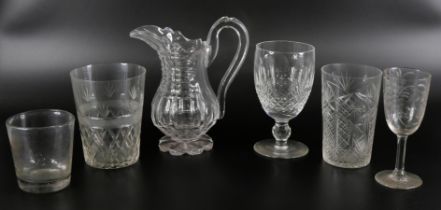 Four boxes of crystal and glass including drinking glasses, decanters, jugs, some a/f