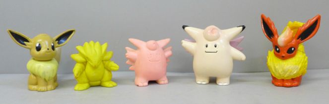 5 Vintage Tomy and Nintendo Pokemon figures, including Flareon, Clefable and Eevee