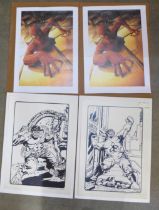 Marvel comics; four black and white drawn original storyboard comic artwork (approx. A2 size) from