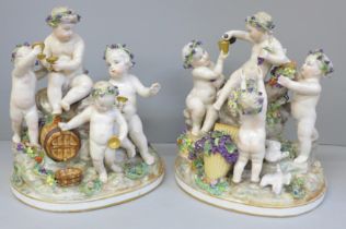 A pair of 18th Century Meissen cherub figure groups