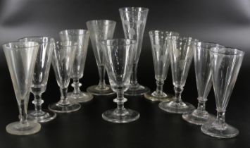 Eleven plain and engraved ale glasses, circa 1800 and earlier
