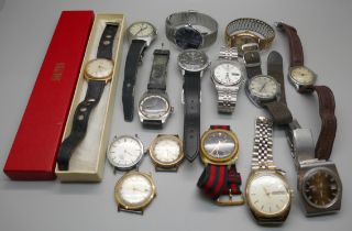 A collection of gentleman's wristwatches including boxed Smiths, Ingersoll, Timex, Sekonda, Bulova