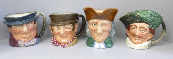 Four Royal Doulton large character jugs, Tony Weller, Sam Weller, The Vicar of Bray and The Cavalier
