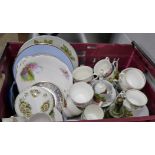 A box of assorted china, Meadowside, Royal Norfolk, Country Roses, Bell, etc. **PLEASE NOTE THIS LOT