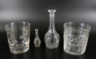 A crystal tumbler with engraved dove of peace to base, circa 1900, a grapes and vine tumbler,