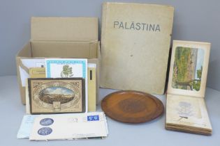 Judaica, a small box of Judaica including 1935 edition of the book Palastina 188 Bilder, Flowers