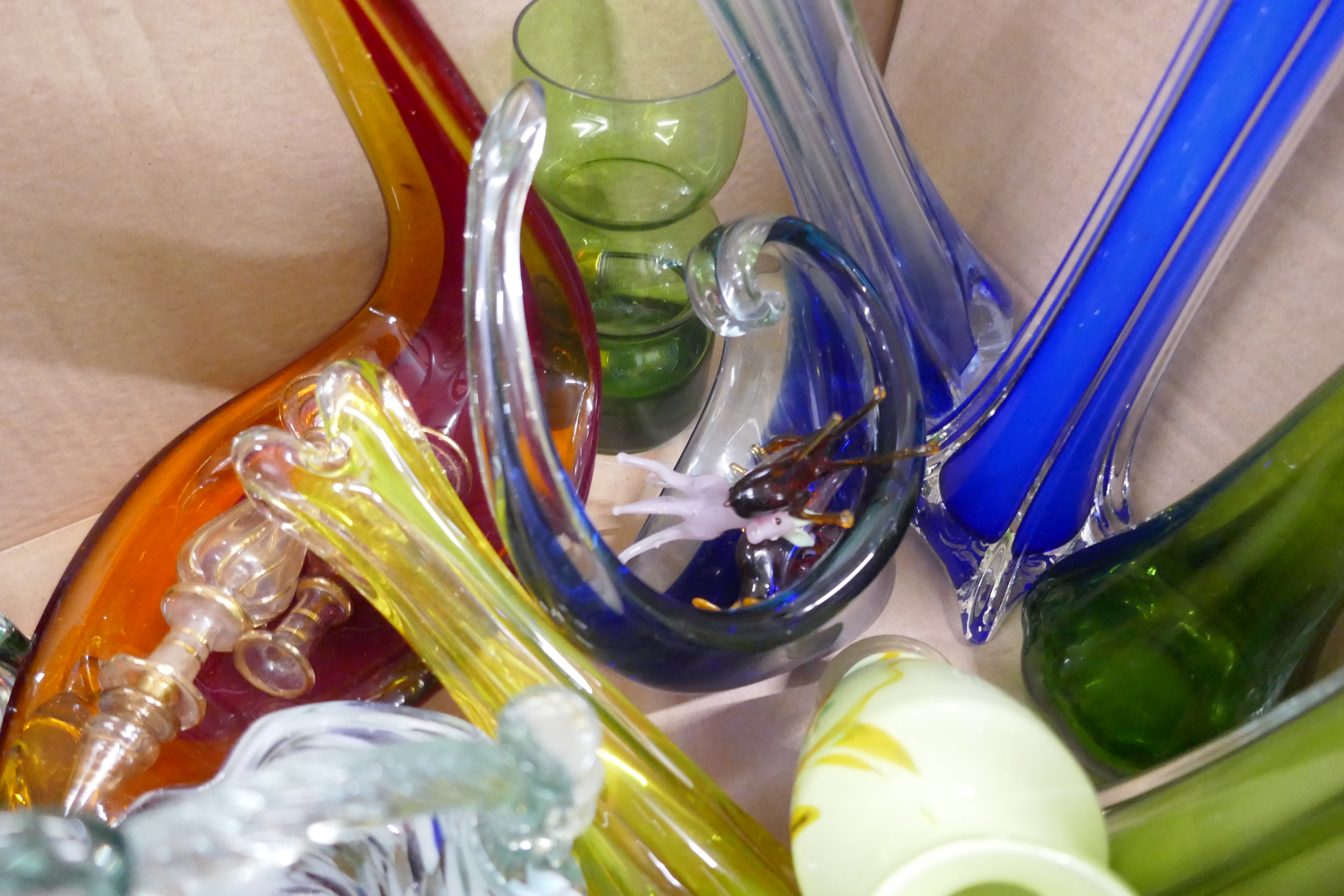 A collection of coloured art glass including mid Century, Dartington, Murano, small glass animals, - Image 3 of 3