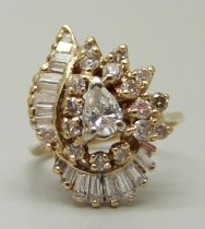 A 14ct gold, 38 stone diamond ring, circa 1979, over 1 carat of diamonds including unusual pearl