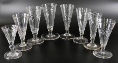 Eight wrythen ale glasses, circa 1800, one with chip to rim