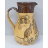 A Doulton Lambeth stoneware Boer War jug decorated with portraits of Lord Roberts, Baden-Powell