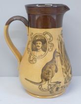 A Doulton Lambeth stoneware Boer War jug decorated with portraits of Lord Roberts, Baden-Powell