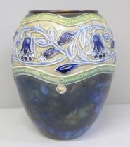 A Royal Doulton Art Nouveau tube lined stoneware vase, 20cm
