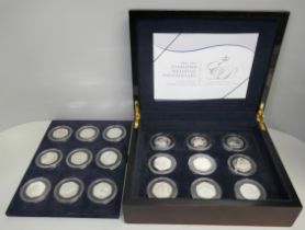 A 1947-2007 Diamond Wedding Anniversary silver proof crown collection, eighteen coin set, boxed with