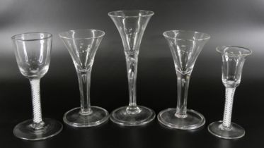 Five 18th Century style wine glasses, circa 1900