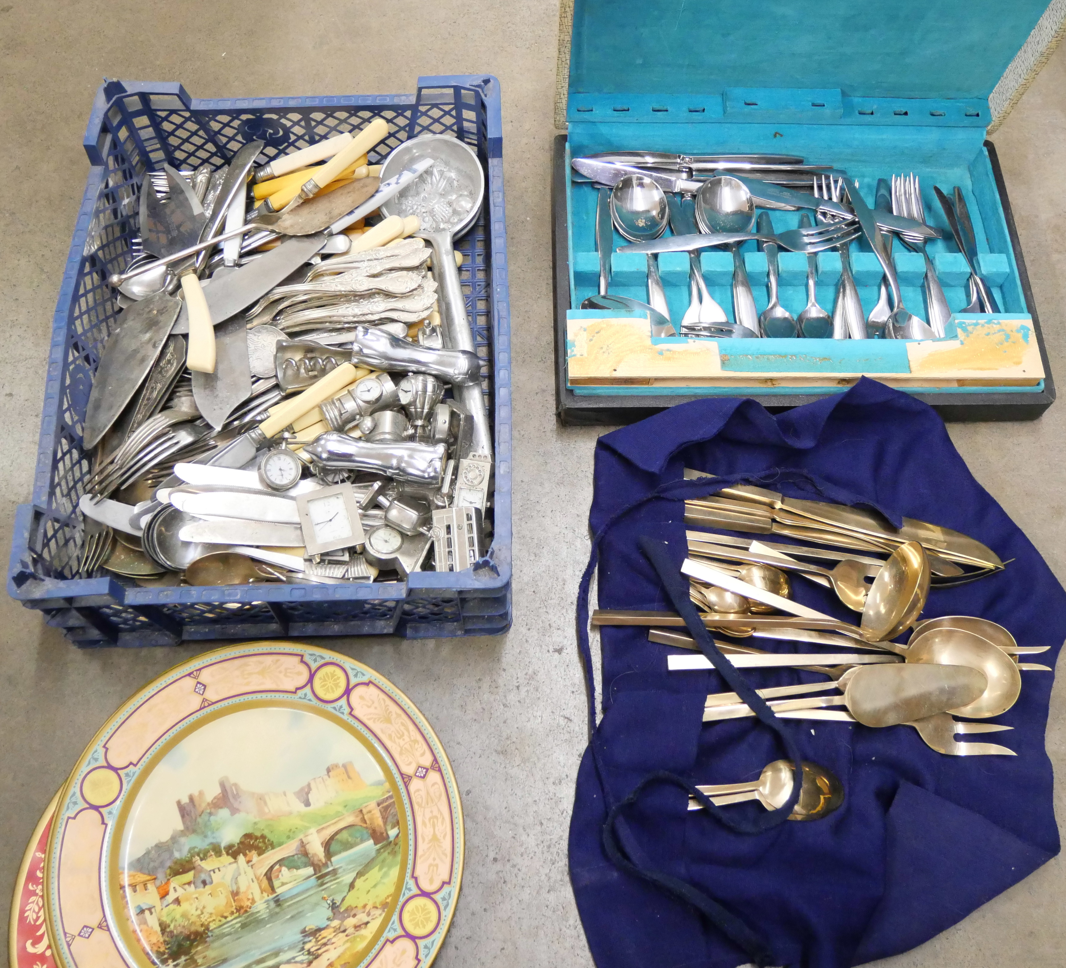 A collection of flatware, miniature clocks, tin plates and a canteen of cutlery **PLEASE NOTE THIS - Image 4 of 4