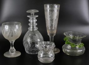 Three boxes of crystal and glass, other glasses, vases and decanters, some a/f