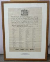 Royalty, a rare Proclamation Poster, 550 x 750, upon the death of King George V and the ascension of