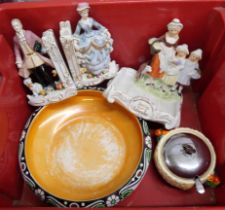 A modern Yardley Dish, a pair of figural bookends, a bowl and a preserve pot **PLEASE NOTE THIS