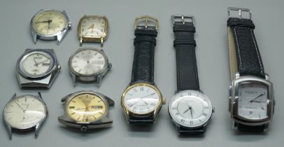 A collection of mechanical wristwatches including Bulova lacking crown, Caravelle, Bentima, etc.