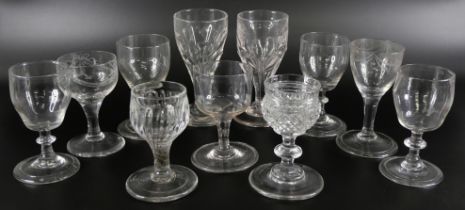 Eleven tot glasses including miniatures, circa 1800 and earlier