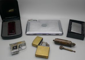 Lighters; one Bowers, Kalamazoo, Michigan, a/f, two Zippo lighters, a small novelty pistol