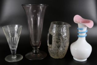 A set of etched glass drinking glasses, vases, jug, etc., some a/f