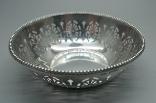 A pierced silver dish, Walker & Hall, 42g, diameter 10cm