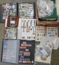 Stamps; a box of stamps, covers, etc., in album and loose