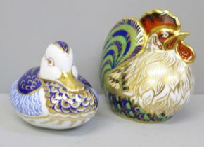 Two Royal Crown paperweights, Farmyard Cockerel, a/f and Duckling