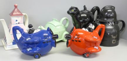 Eight Carlton ware novelty teapots