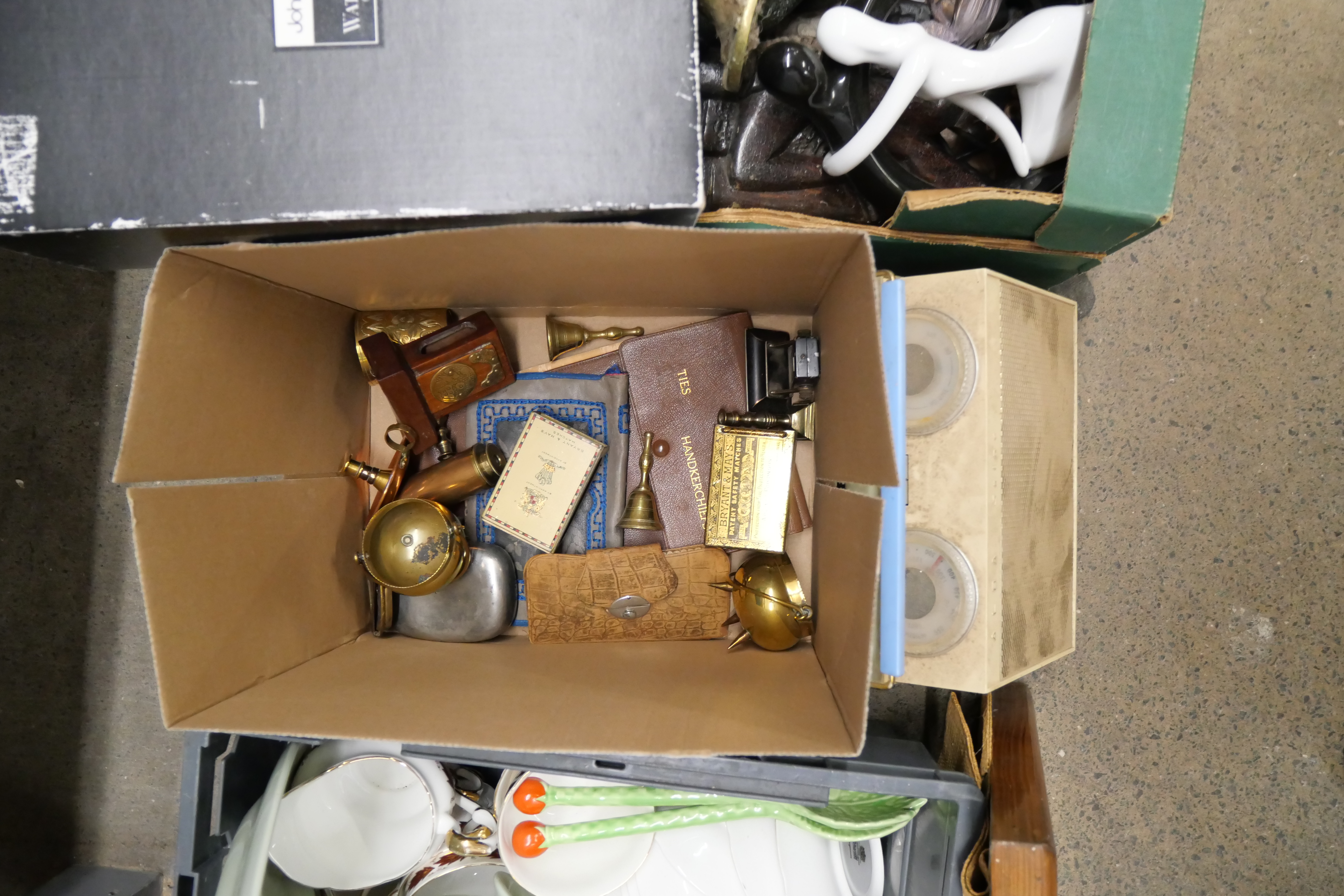 Five boxes of assorted china including Paragon, Waterford crystal glass, metalwares, empty jewellery - Image 5 of 7