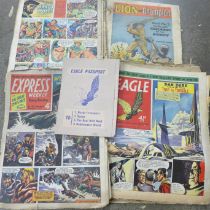 A collection of 1950s and 1960s Eagle comics and an Eagle Passport