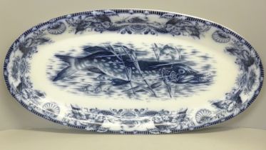 A Wedgwood & Co fish plate decorated with a pike and other fish, 60cm