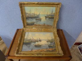 A pair of oils on canvas, harbour scenes