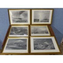 Eight J.M.W. Turner prints including The Fighting Temeraire and Snow Storm