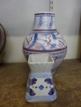 A large hand painted vase, with original receipt dated 1949, and a Wood's vase, signed E. Radford (