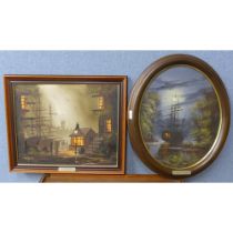 Tom Gower, two oil paintings, Frenchman's Creek and Old Dockside, oil on canvas, framed