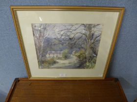 An R.J. Wood watercolour, village scene