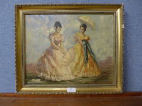 An oil on canvas of two ladies, signed by Garcia