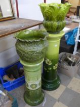 A pair of victorian ceramic pedastalls with jardinieres (as found)