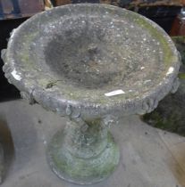 Assorted garden stoneware, a trough, a farm figure group and a bird bath