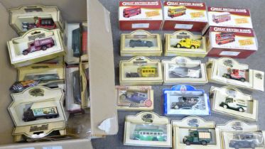 An assortment of Days Gone cars, etc., including four Great British Buses Series