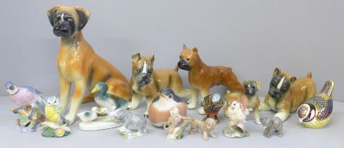 A collection of animal and bird figures, a Royal Crown Derby paperweight, a Copenhagen bird, (