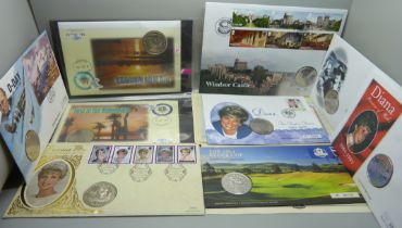Commemorative coins, coin collector's folders, coin covers, etc.