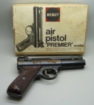 A Webley Premier air pistol, .22, boxed