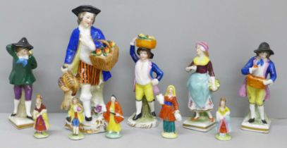 A collection of miniature Staffordshire figures