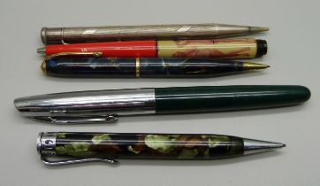 A marbled 1935 Jubilee pencil, one other marbled pencil, a sterling silver Yard-O-Led propelling