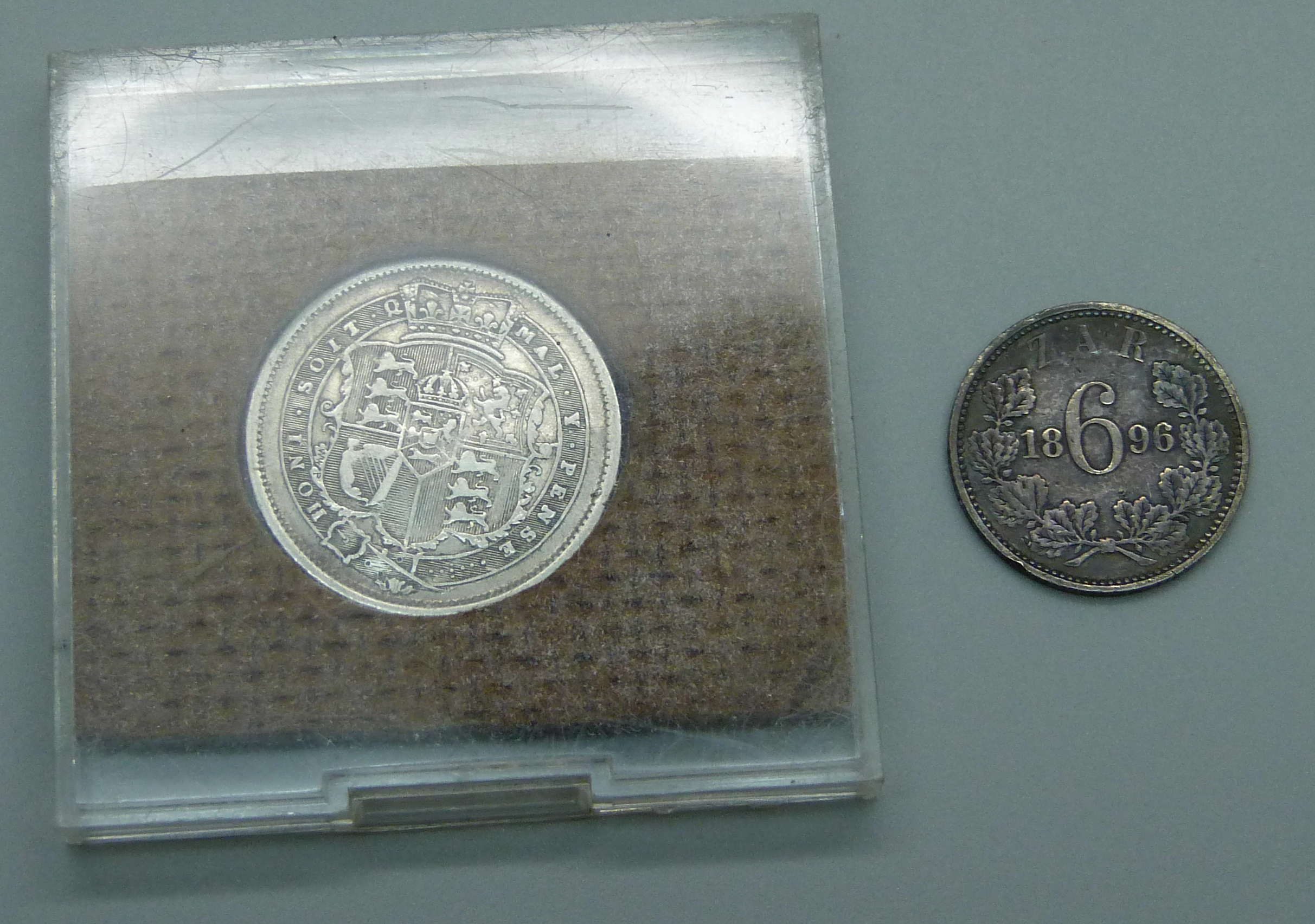 A George III 1819 shilling and an 1896 Kruger sixpence - Image 2 of 2