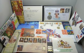 Coins; 50p and £2 coins in coin folders, Royal Beasts, Commonwealth Games, Flights of Genius, coin