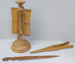 A wool winder and treen